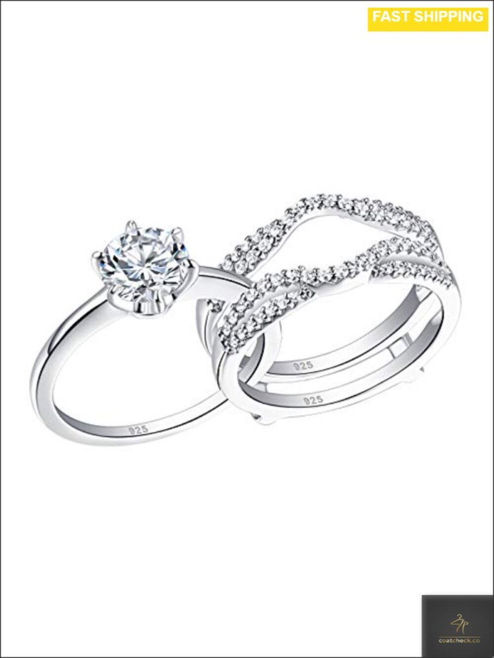 Sterling Silver Solitaire Ring Enhancer Wedding Ring Set CZ